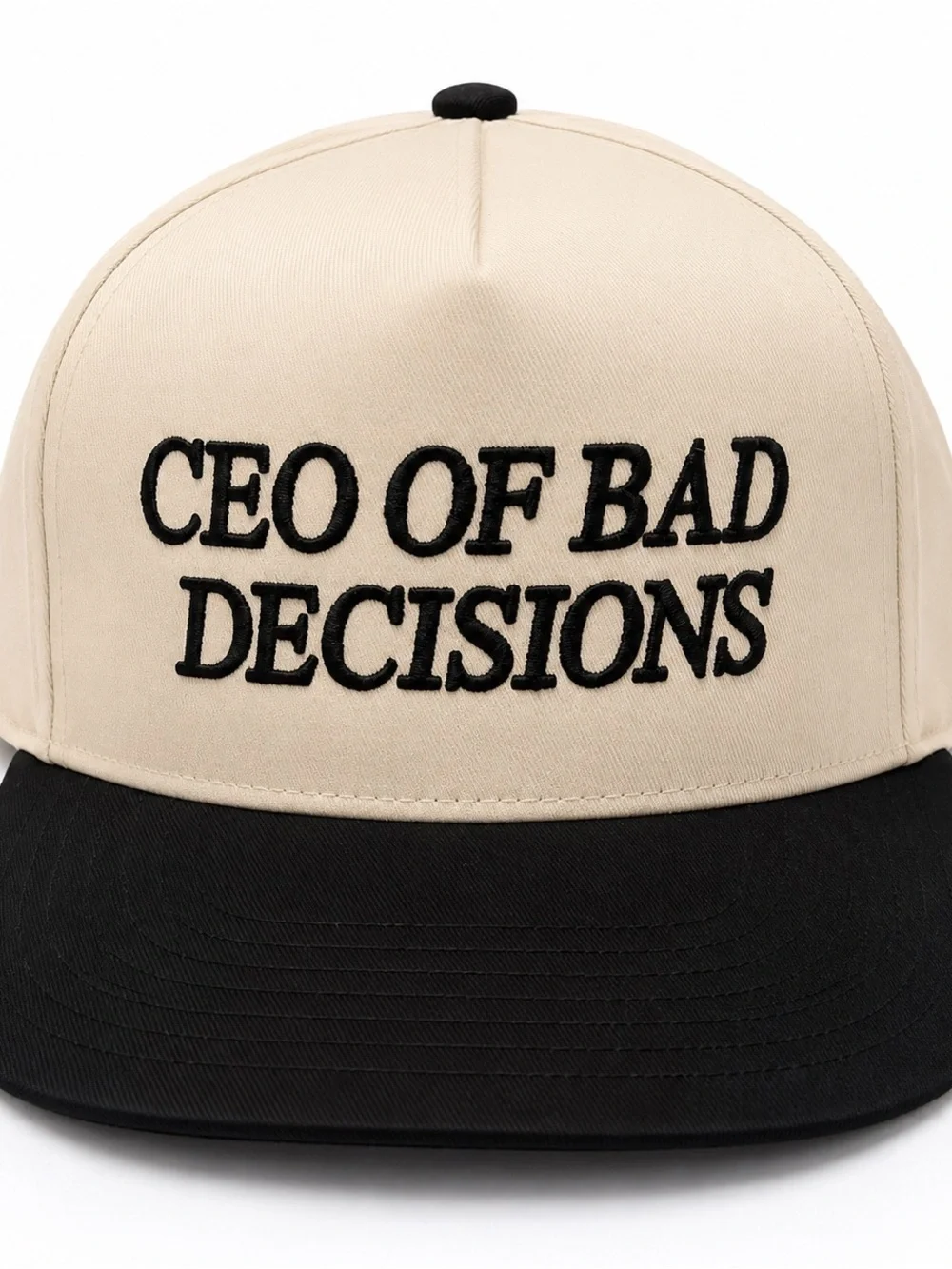 C.C CEO of Bad Decisions Trucker Hat Beige Black Snapback Funny Graphic Cap